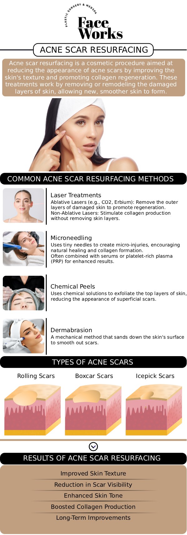 At FaceWorks Plastic Surgery, our team understands that severe acne can leave behind frustrating reminders that affect your self-confidence long after the active breakouts have cleared. We specialize in advanced, clinically proven treatments designed to resurface your skin, stimulate natural collagen production, and smooth away stubborn textural irregularities. We offer personalized plans to help you finally achieve the clear, radiant complexion you deserve. For more information, contact us or request an appointment online. We are conveniently located at 501 W Golf Rd A, Schaumburg, IL 60195. At FaceWorks Plastic Surgery, our team understands that severe acne can leave behind frustrating reminders that affect your self-confidence long after the active breakouts have cleared. We specialize in advanced, clinically proven treatments designed to resurface your skin, stimulate natural collagen production, and smooth away stubborn textural irregularities. We offer personalized plans to help you finally achieve the clear, radiant complexion you deserve. For more information, contact us or request an appointment online. We are conveniently located at 501 W Golf Rd A, Schaumburg, IL 60195.