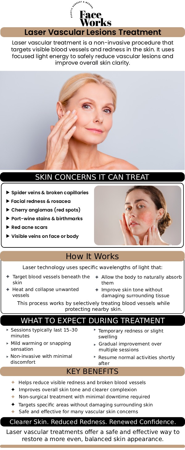 Common questions asked by clients: What are vascular lesions? How does a laser treat them? Does the laser treatment hurt? How many sessions will I need? For more information, contact us or request an appointment online. We serve patients from Schaumburg IL, Hoffman Estates IL, Rolling Meadows IL, Hanover Park IL, Streamwood IL, Elk Grove Village IL, and surrounding areas.